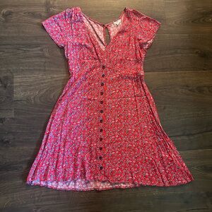 Floral Red Button-Down Dress